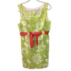 Coldwater Creek dress‎ Preppy green pink Floral shift 14 Knee Length Sleeveless